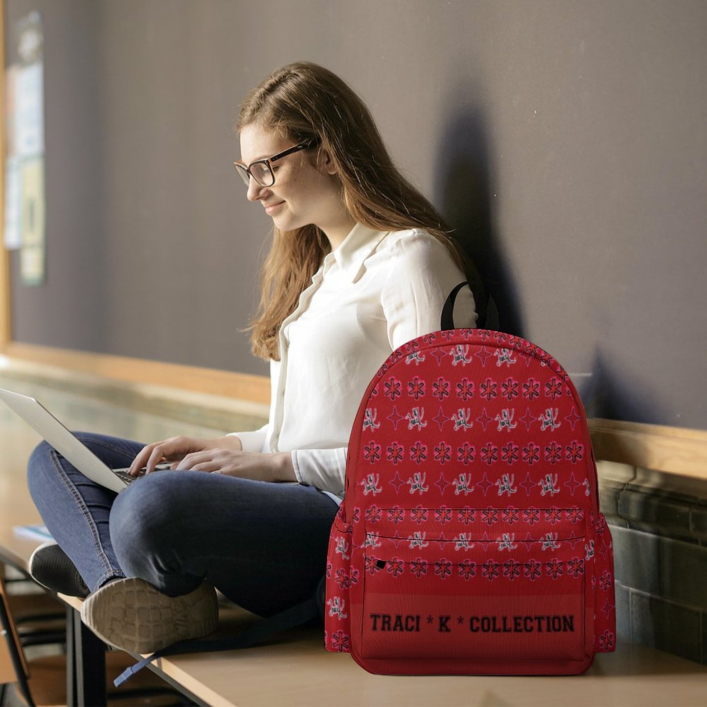 Traci K Varsity Half printed backpack Designer One of  Kind