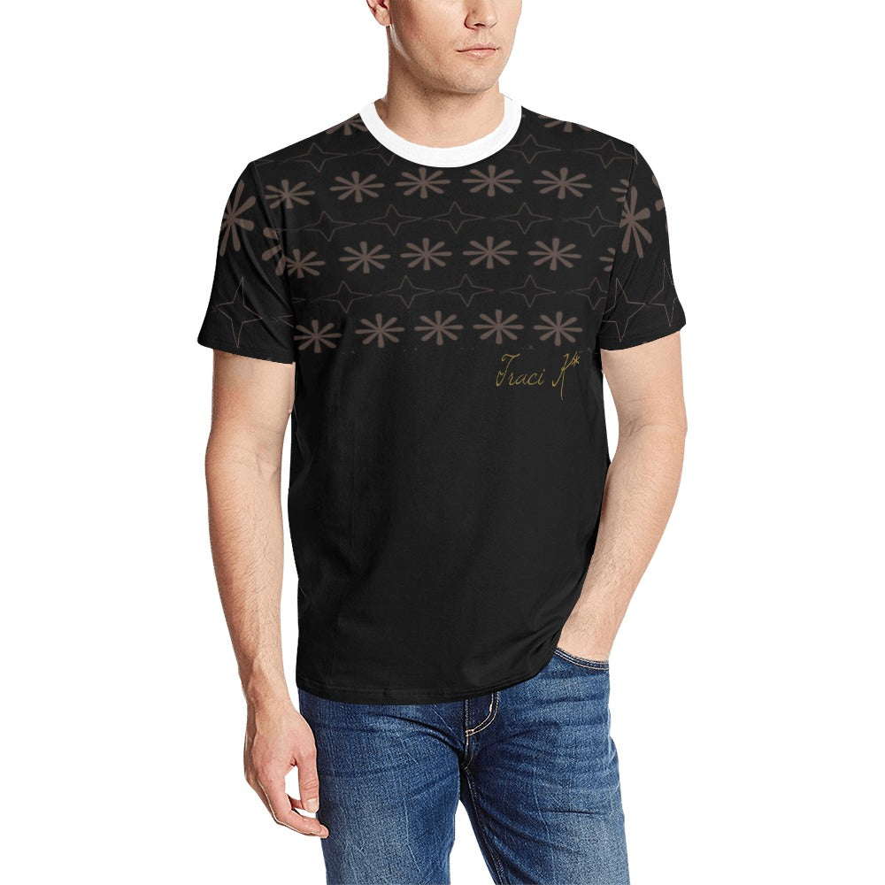 Traci K Signature Patterned Mens Shirt Men's All Over Print T-Shirt (Solid Color Neck) (Model T63)