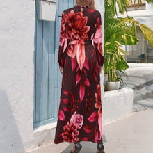 Load image into Gallery viewer, Traci K Maroon Floral Designer Long dress Long Sleeve High Neck Long Dress
