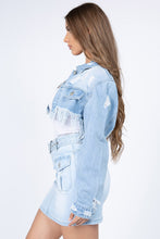 Load image into Gallery viewer, American Bazi Distressed Denim Jacket with Frayed Hem
