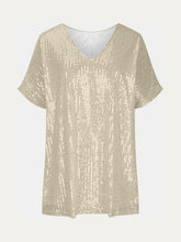 Load image into Gallery viewer, Full Size Sequin V-Neck Short Sleeve Top
