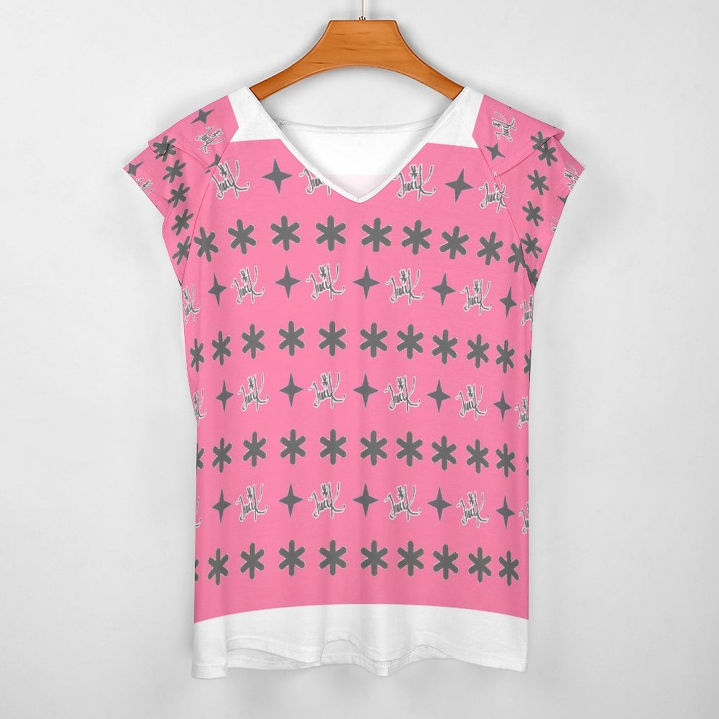 Traci K Patterned V-neck T-shirt Women's Ruffle Sleeve V-Neck T-Shirt