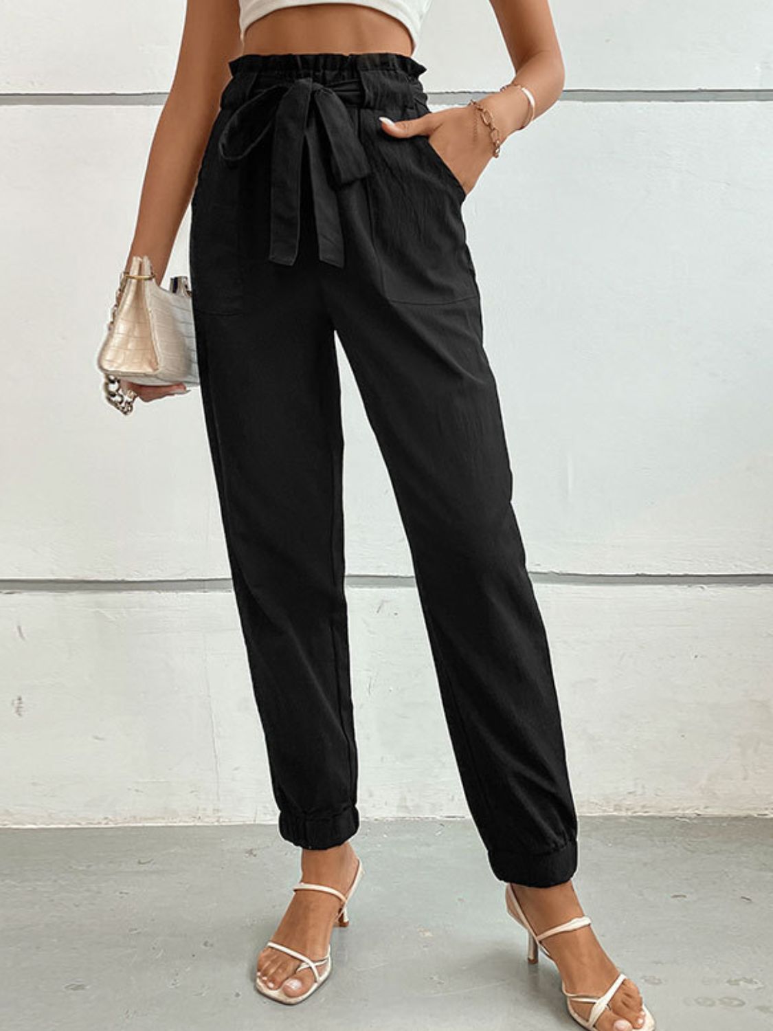 Put a Bow on It Perfee Tie Front Long Pants