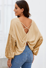 Load image into Gallery viewer, Sequin Crisscross Boat Neck Long Sleeve Blouse
