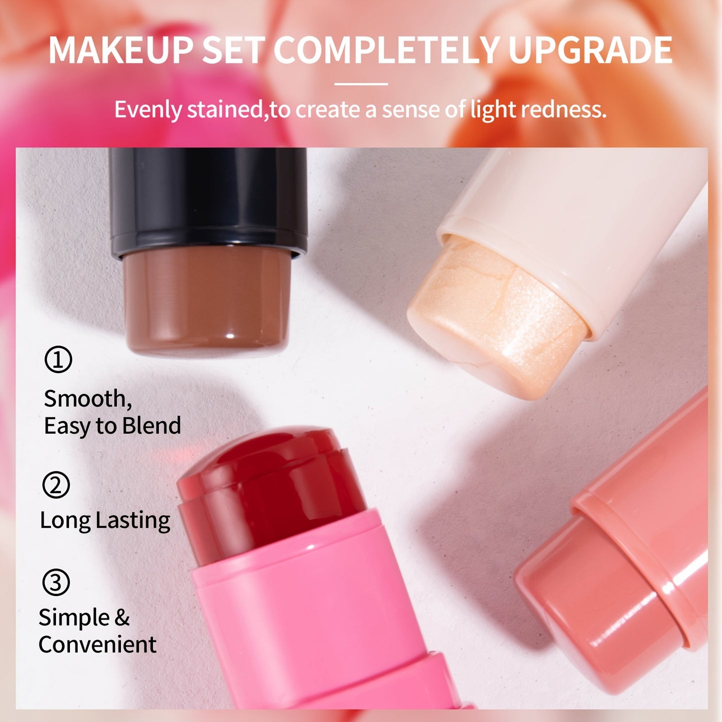 Clubday Water Jelly Makeup by Traci K Beauty Box 4pcs/set Contour Blush Stick Set for Cheeks, Face Makeup Beauty, Jelly Foundation, Eye Brightener, Pink Peach Cream Blush Kit