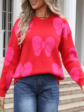 Load image into Gallery viewer, Angel Wings Bow Round Neck Dropped Shoulder Sweater
