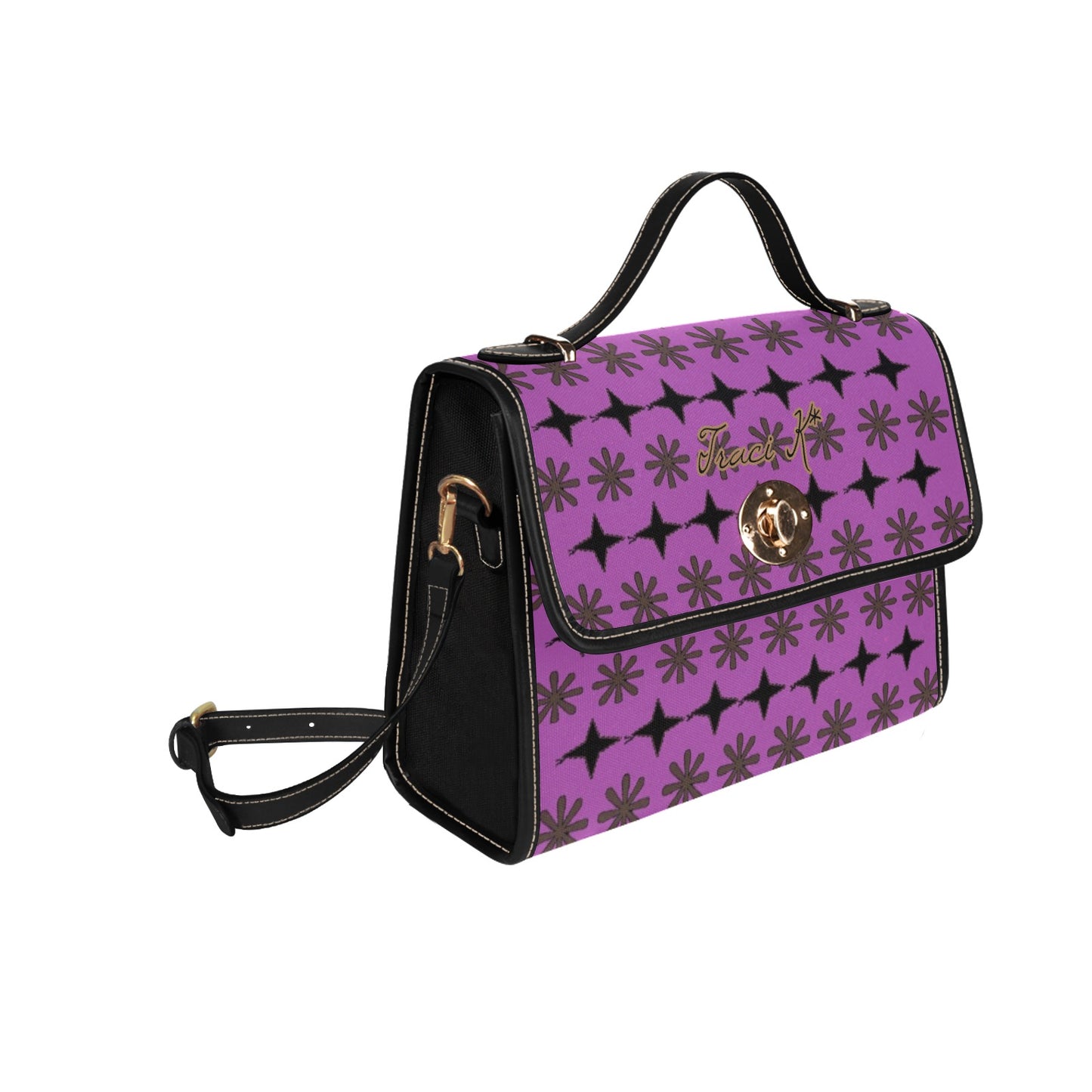 Traci K Luxury Designer SIgnatured Purple Sachet Bag Waterproof Canvas Bag-Black (All Over Print) (Model 1641)