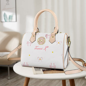 Traci K Put a Bow On It Boston Sachel Handbag Boston Leather Handbag-Khaki Handle (Model 1746)