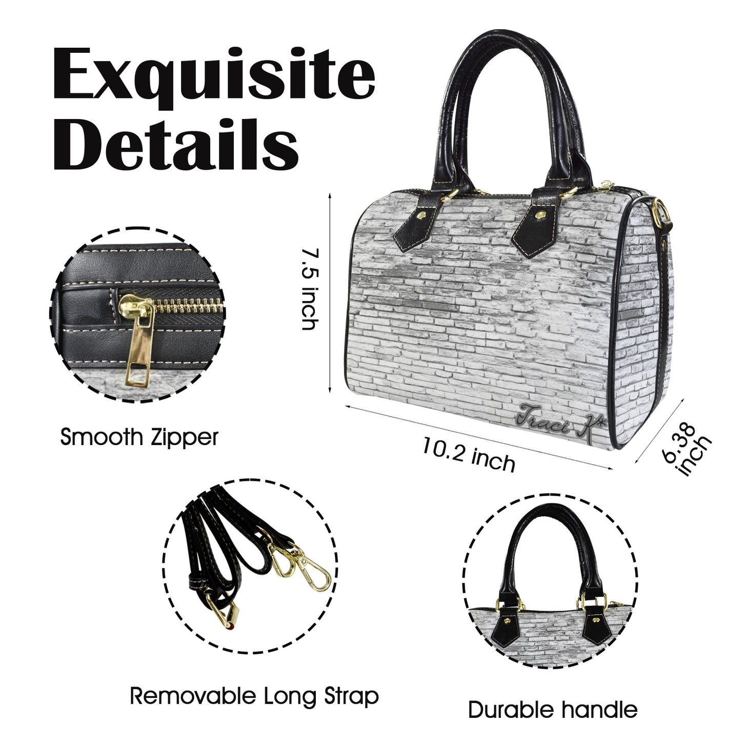 Traci K Designer Cracked Grunge Boston Bag Boston Leather Handbag-Small & Black (Model 1749)