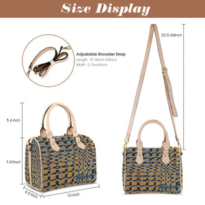 Traci K Signatured Designer Blue Brown Blocked Boston Bag Boston Leather Handbag-Khaki Handle (Model 1746)