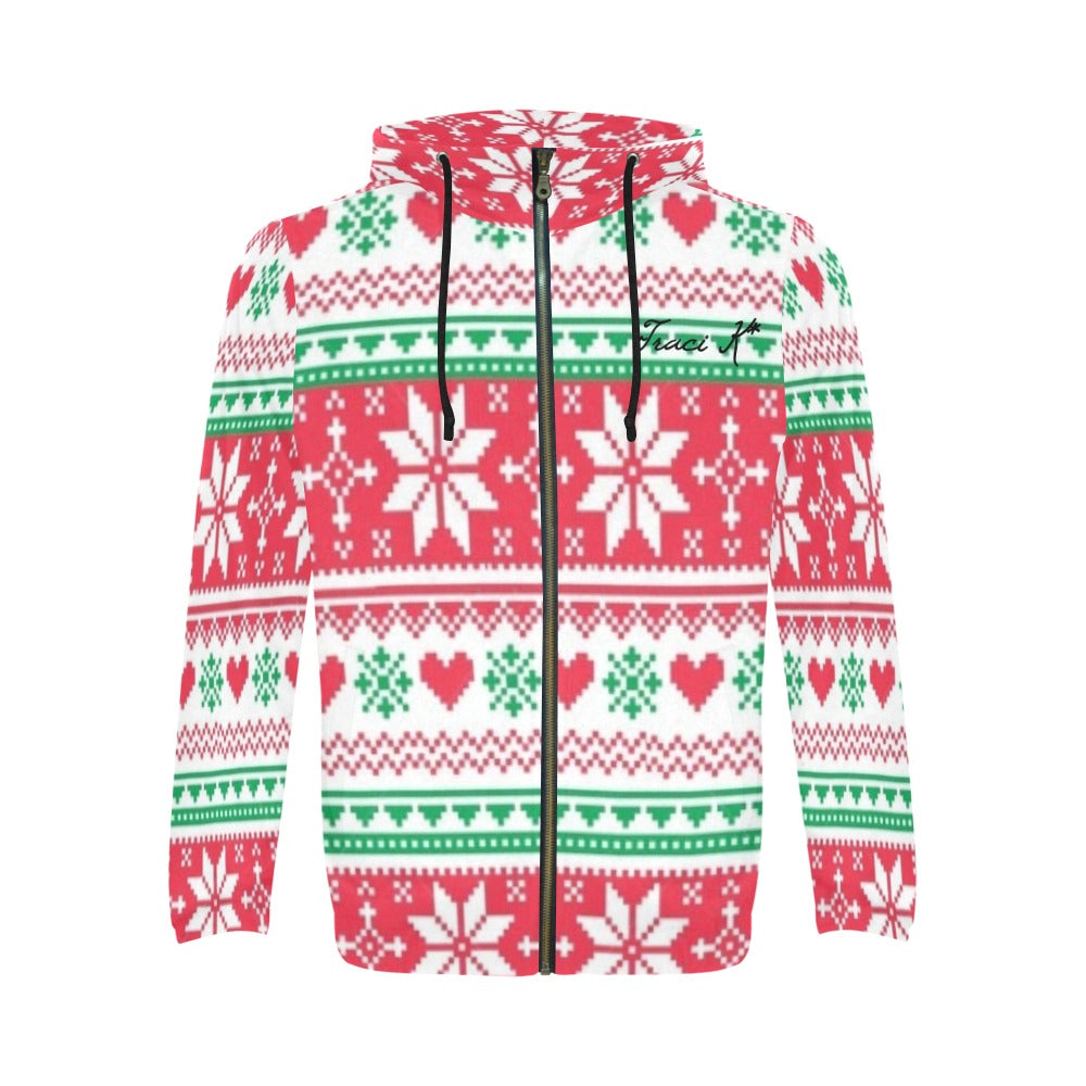 Traci K Designer Heart Flake Zip Hoodie All Over Print Full Zip Hoodie for Men (Model H14)