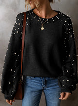 Load image into Gallery viewer, Pearl Detail Round Neck Long Sleeve Sweater
