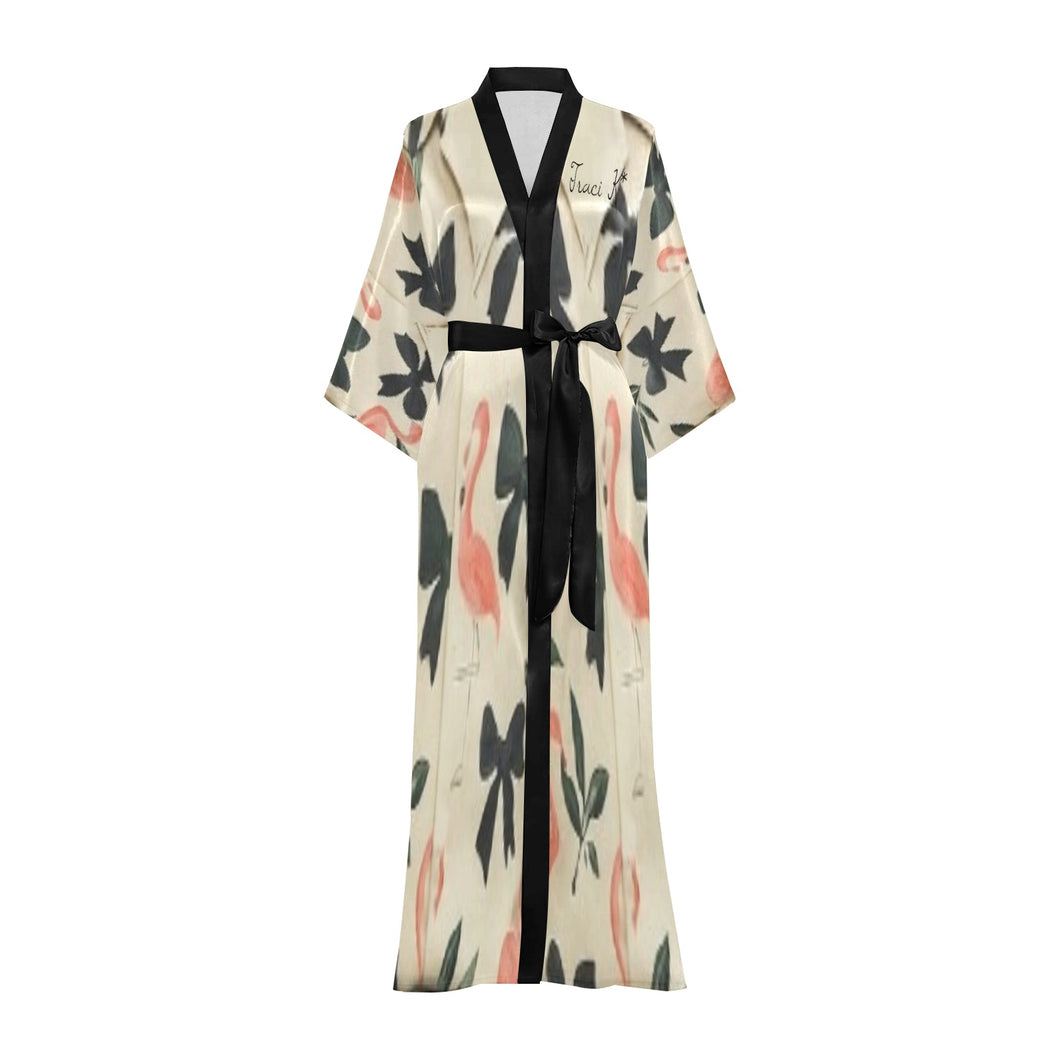 Traci K Designer Satin Put a Bow On It Kimono Robe Long Kimono Robe