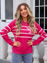 Load image into Gallery viewer, Angel Wings Striped Round Neck Long Sleeve Sweater
