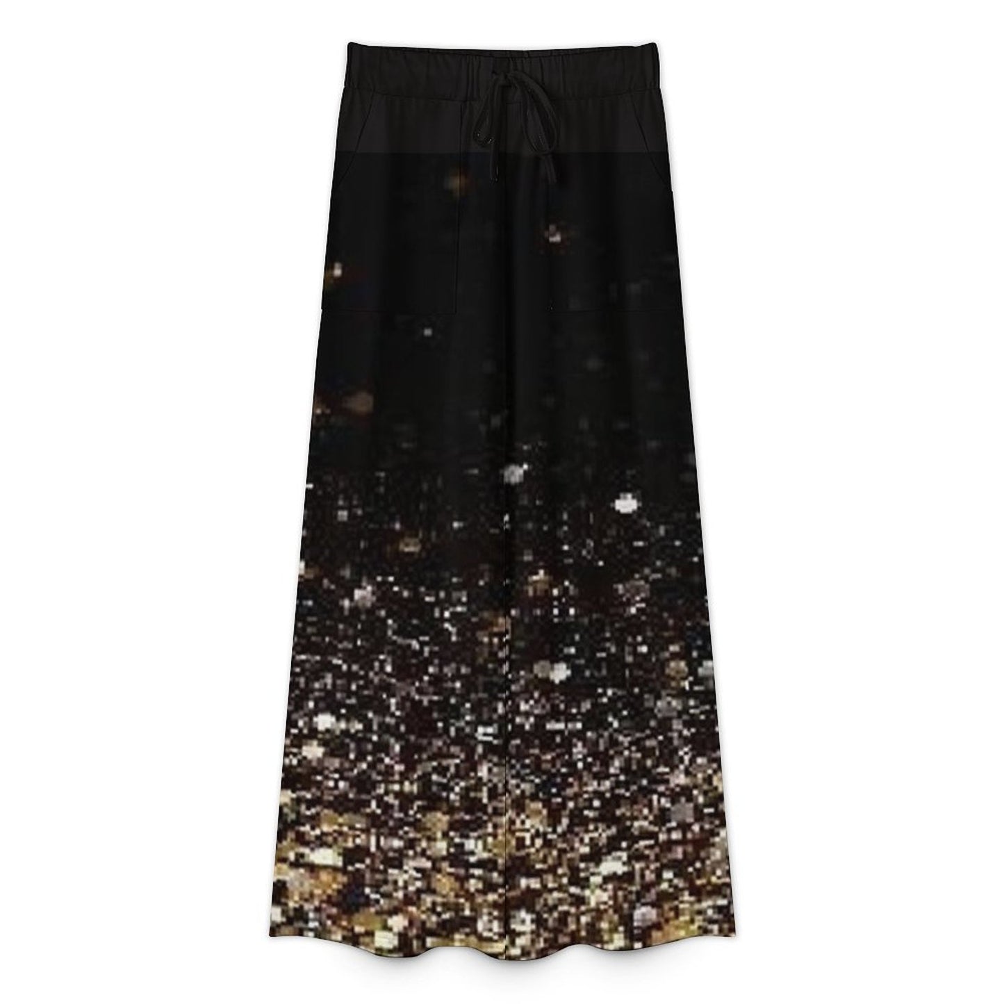 New Year Gold Sparkle All-Over Print Women’s Wide-Leg Pants by Traci K Collection