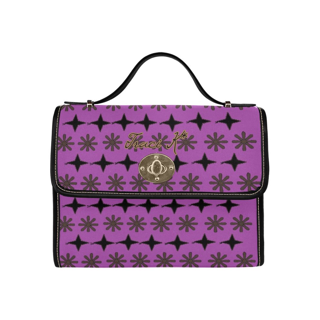 Traci K Luxury Designer SIgnatured Purple Sachet Bag Waterproof Canvas Bag-Black (All Over Print) (Model 1641)