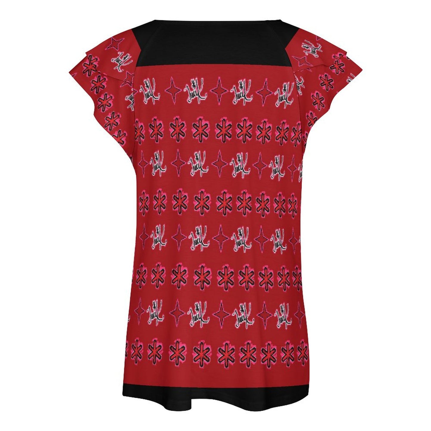 Traci K Signatured Designer V-neck T-shirt Women's Ruffle Sleeve V-Neck T-Shirt