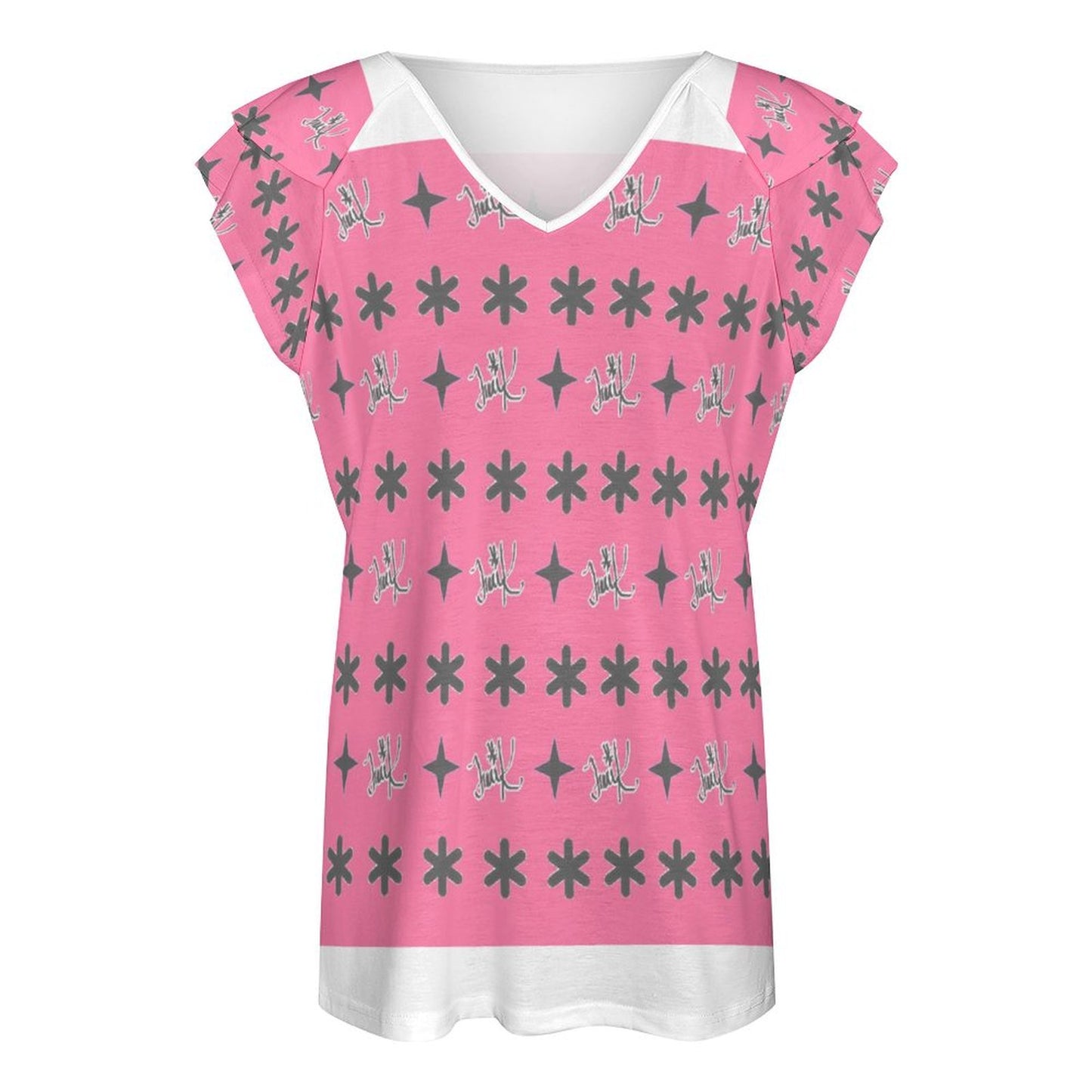 Traci K Patterned V-neck T-shirt Women's Ruffle Sleeve V-Neck T-Shirt