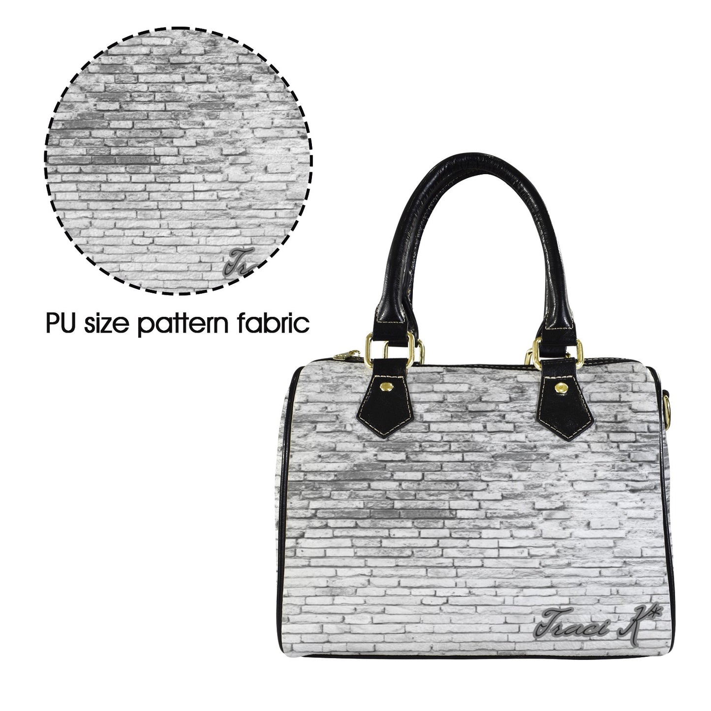 Traci K Designer Cracked Grunge Boston Bag Boston Leather Handbag-Small & Black (Model 1749)
