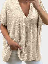 Load image into Gallery viewer, Full Size Sequin V-Neck Short Sleeve Top
