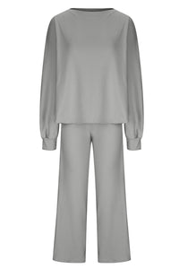 Round Neck Long Sleeve Top and Pants Set