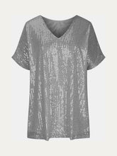 Load image into Gallery viewer, Full Size Sequin V-Neck Short Sleeve Top
