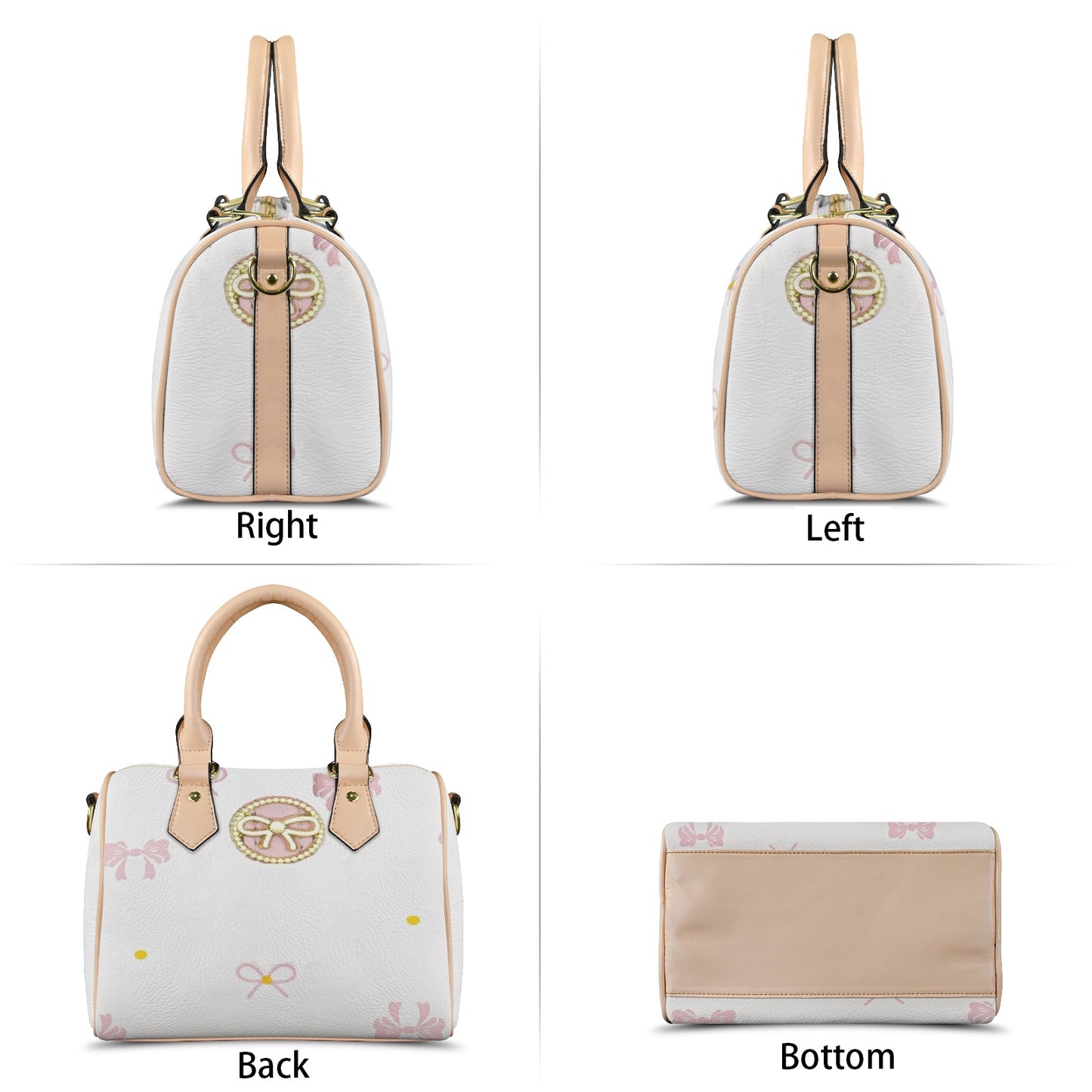 Traci K Put a Bow On It Boston Sachel Handbag Boston Leather Handbag-Khaki Handle (Model 1746)
