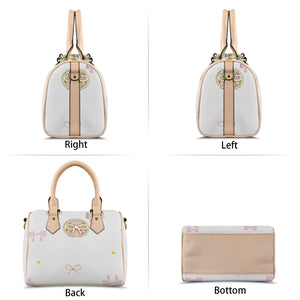 Traci K Put a Bow On It Boston Sachel Handbag Boston Leather Handbag-Khaki Handle (Model 1746)