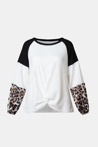 Twisted Color Block Round Neck Long Sleeve T-Shirt