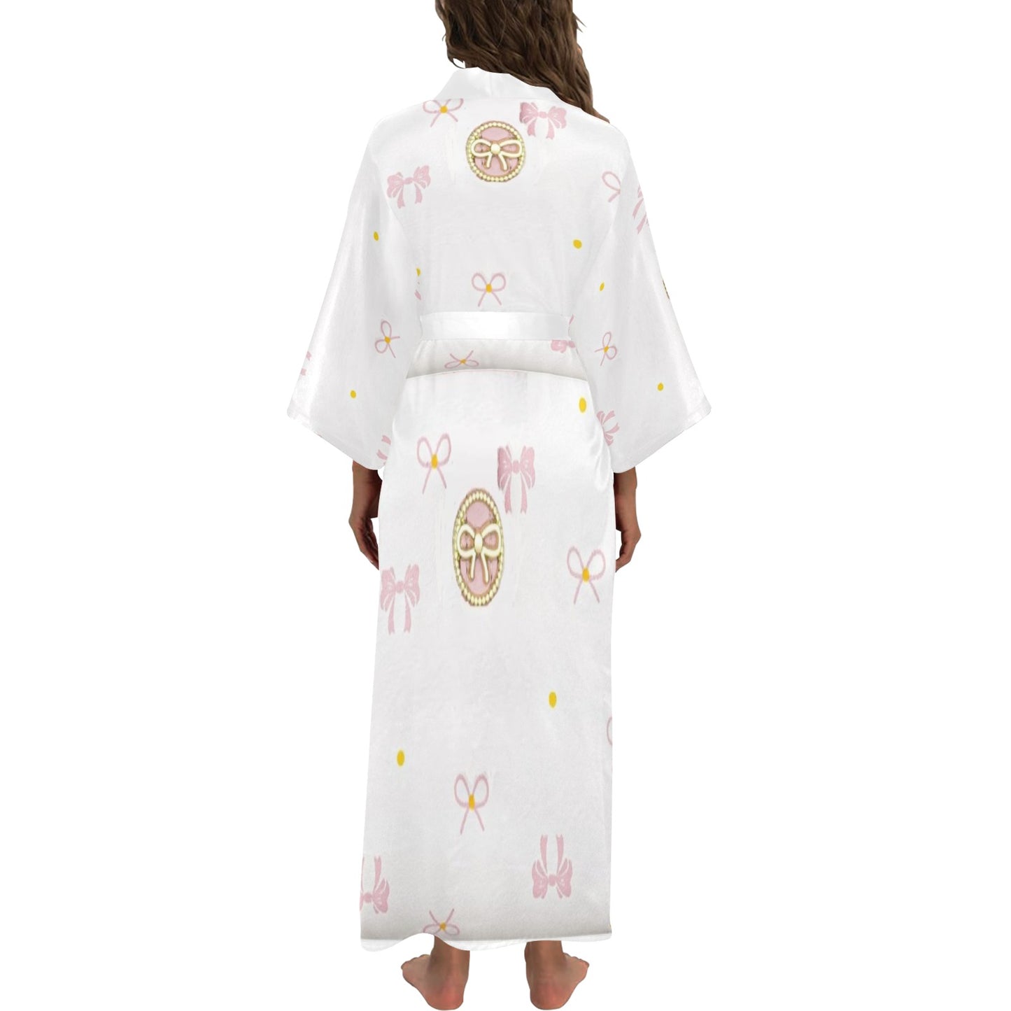 Traci K Designer Put a Bow On It Satin Pink Kimona Rober Long Kimono Robe