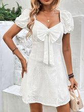 Load image into Gallery viewer, Perfee Bow Detail Eyelet Puff Sleeve Dress
