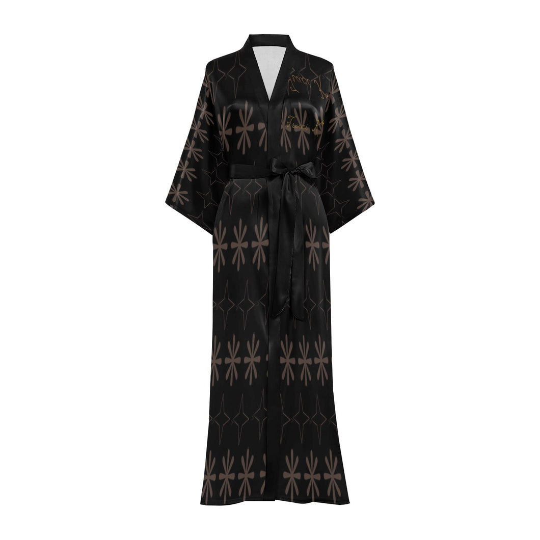 Traci K* Designer Pattern Long Kimono Robe Black Long Kimono Robe