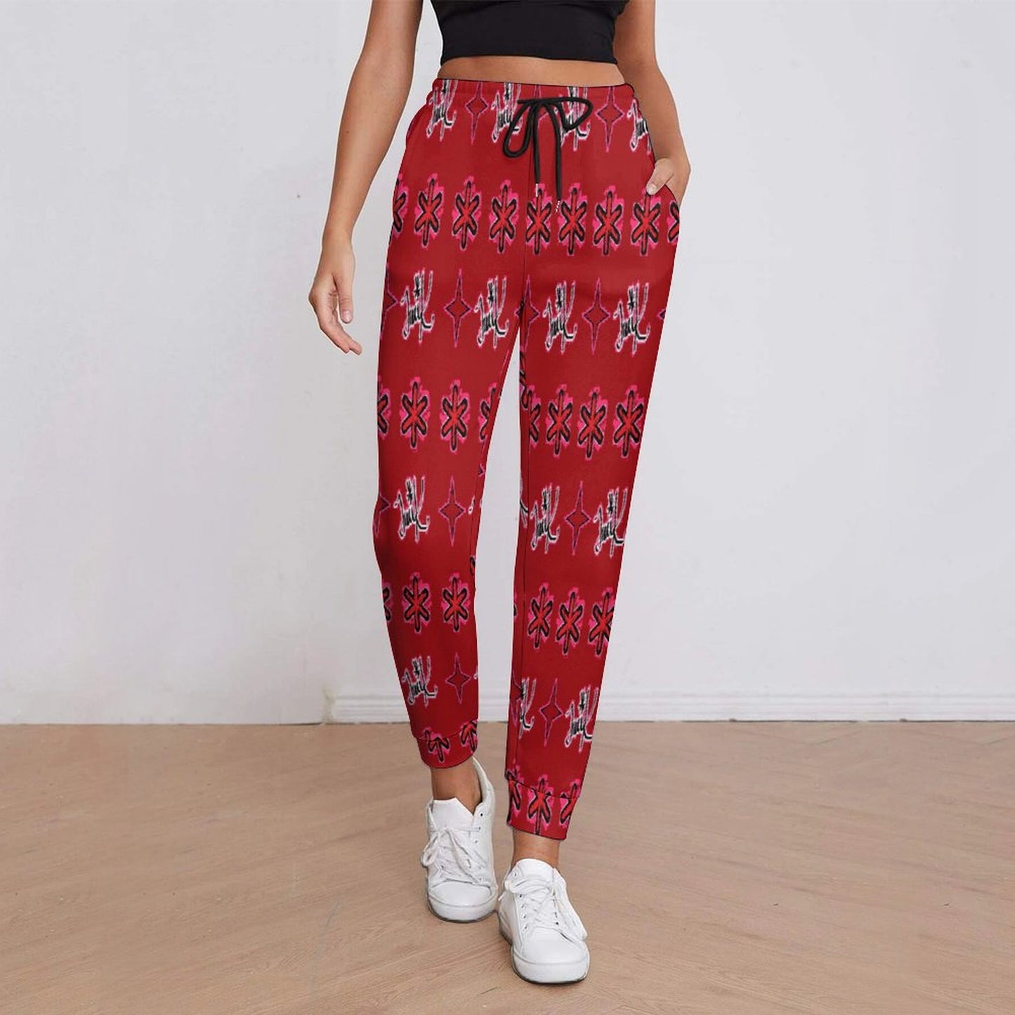 Traci K Signatured Patterned Joggers Red Pant Women's Sweatpants