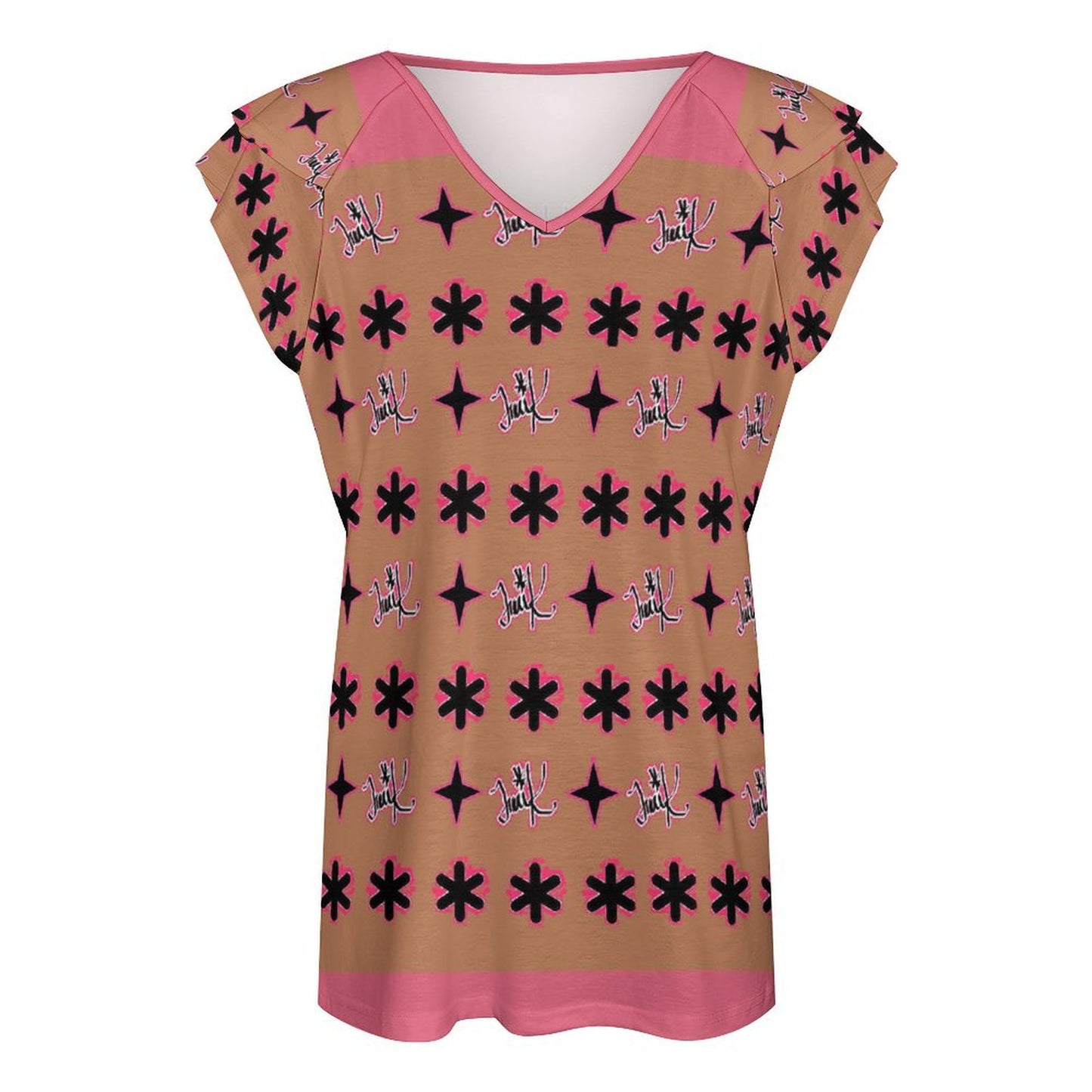 Traci K Designer V-neck T-Shirt Women's Ruffle Sleeve V-Neck T-Shirt