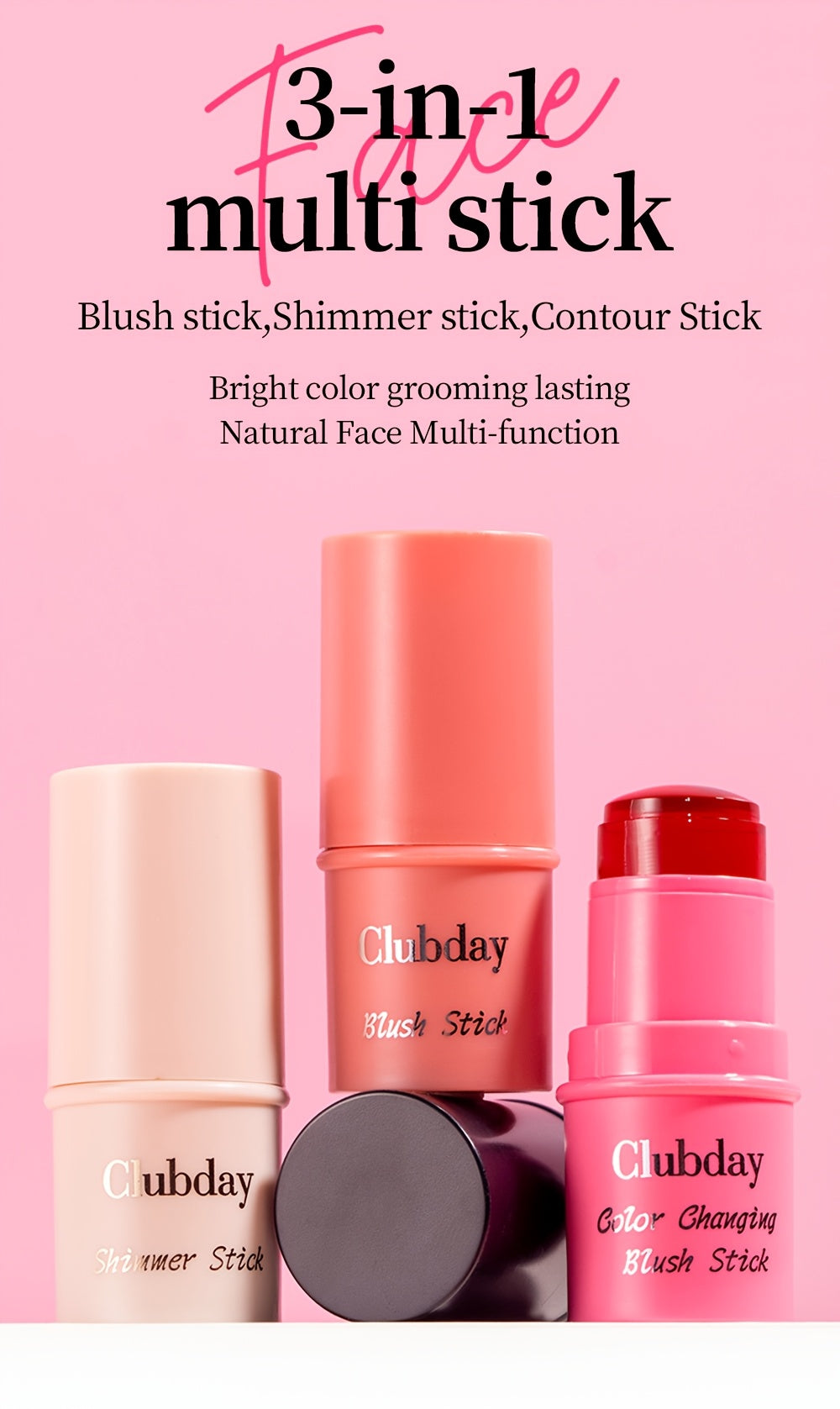 Clubday Water Jelly Makeup by Traci K Beauty Box 4pcs/set Contour Blush Stick Set for Cheeks, Face Makeup Beauty, Jelly Foundation, Eye Brightener, Pink Peach Cream Blush Kit