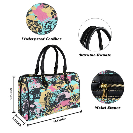 Traci K Signatured Abstract Leopard Pattern Boston Handbag Boston Leather Handbag-Large (Model 1749)