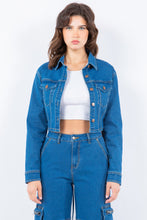 Load image into Gallery viewer, American Bazi Laced Back Cropped Denim Jacket
