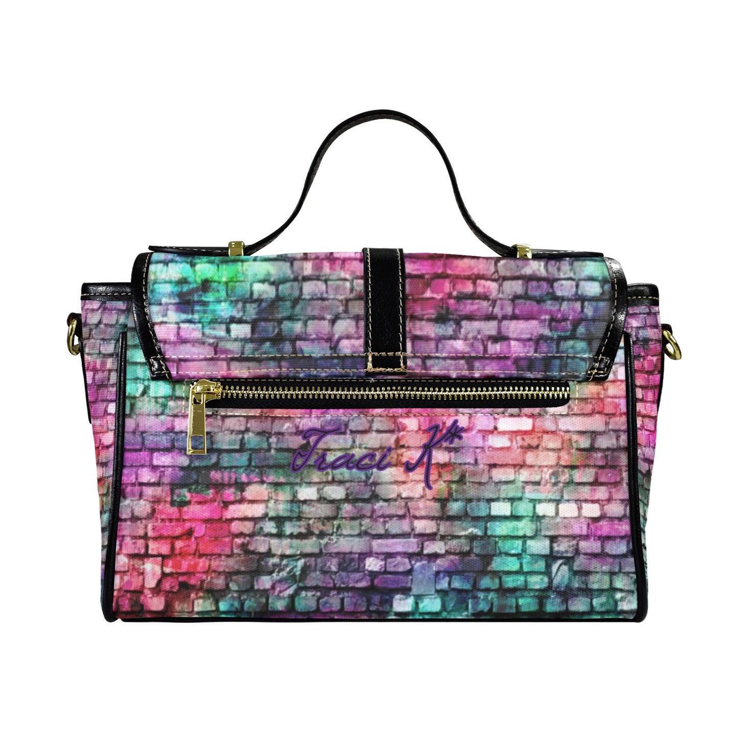 Traci K Designer Colorful Brick Wall Multi Functional Sachel Bag Multi-Function Satchel-Black (Model 1740)