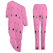 Load image into Gallery viewer, Traci K Pink Patterned Signatured Diagonal shoulder two piece set Women&#39;s Off Shoulder Two-piece Set
