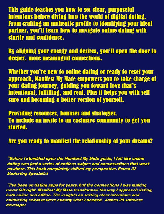 Manifest My Mate- Guide to Intentions and Online Dating Book