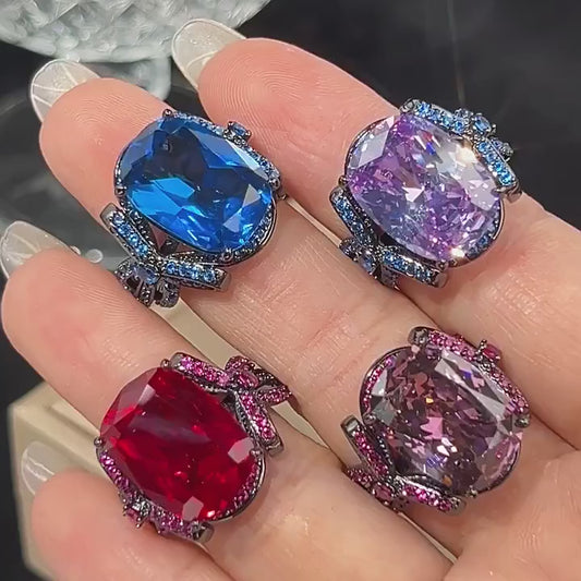 Put a Bow On It Retro 12*16MM Ruby Sapphire Pink Quartz Amethyst Rings Charms Gemstone Party Fine Jewelry for Women Accessories Anniversary Gift