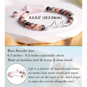 Wave Length Bracelet Inspirational Gifts For Women, Through The Waves Of Life, Life Is Tough But So Are You, A Nature Pink Zebra Stone Encouragement Bracelet Get Well Feel Better Gifts Spiritual Gifts Thoughtful Gifts For Friend