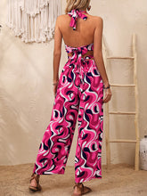 Load image into Gallery viewer, Abstract Print Halter Neck Cutout Wide Leg Jumpsuit
