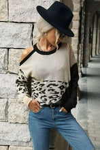 Load image into Gallery viewer, Leopard Color Block Cold-Shoulder Sweater
