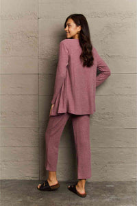 Ninexis Full Size Cropped Top, Long Pants and Cardigan Lounge Set