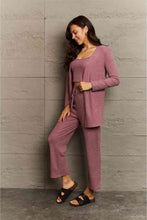Load image into Gallery viewer, Ninexis Full Size Cropped Top, Long Pants and Cardigan Lounge Set

