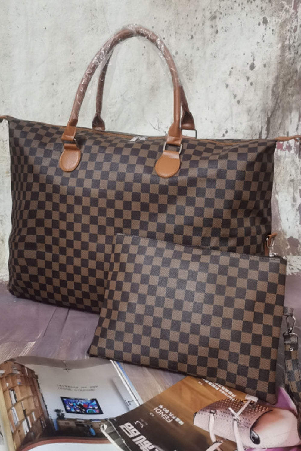 Traci K Checkered Two-Piece Bag Set