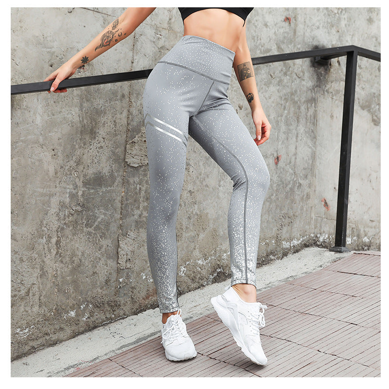 Fitstyle Yoga Pants Women Bronzing Double Ring Printing Fitness Sports High Elastic Print Yoga Pants