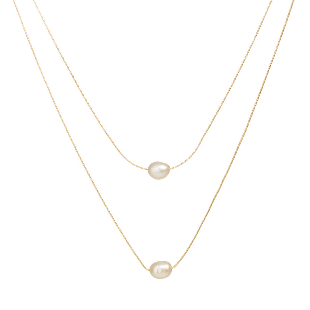 European and American wind necklace natural freshwater pearl card neck chain fashion ladies multi-layer necklace
