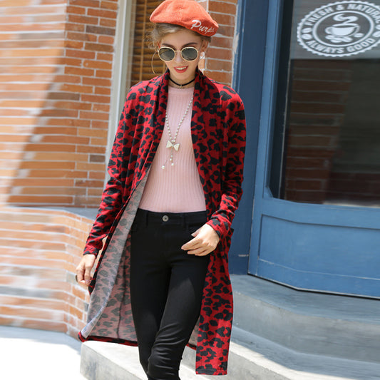 Sexy leopard print thin women's coat long knitted cardigan Model size S